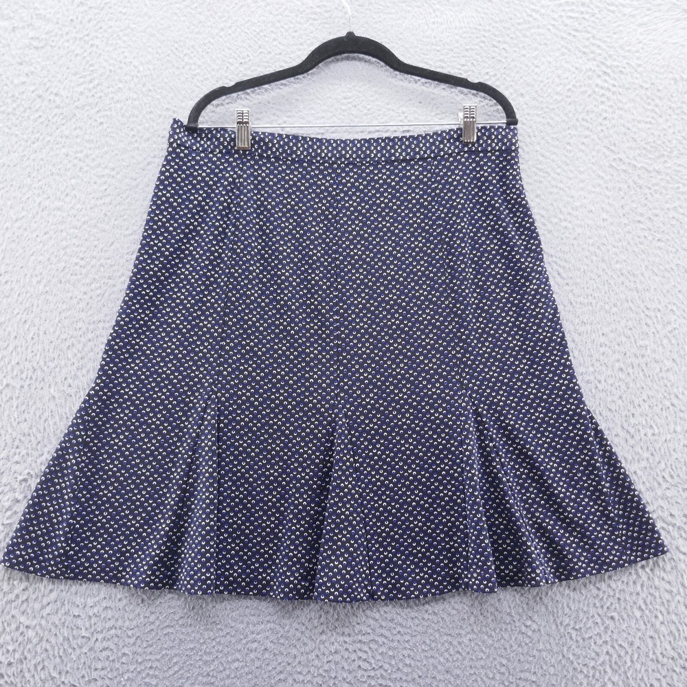 Talbots Petites Womens 14P Navy Blue Geometric Circle Print‎ ALine Flounce Skirt - Picture 2 of 11